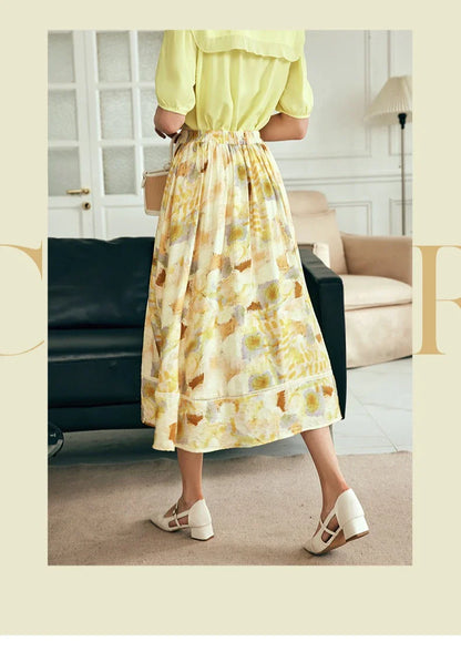 Women Long Skirt French Fashion Floral Skirt 2026 Summer High-waisted Splicing Hollow A-shaped Pendulum Skirts O23XB80203