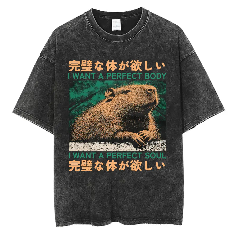 I Do Not Think Therefore I Do Not Am T-shirt Funny Japanese Style Opossum Vintage Washed T Shirt Unisex Fashion Humor T-shirts