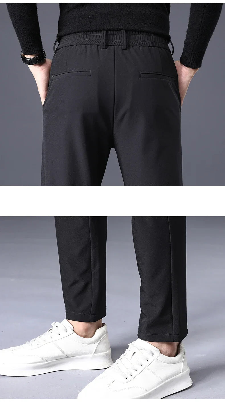 Fleece Pants Thick Men's Winter New Stretch Slim Business Warm Korean Fashion Plush Classic Trousers Male Brand 28-38