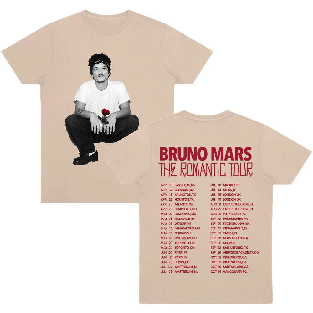 Bruno Mars The Romantic Tour T-shirt High Quality Graphic Cotton Tee Women Men Casual Clothing O-neck Short Sleeve Y2K T-shirts