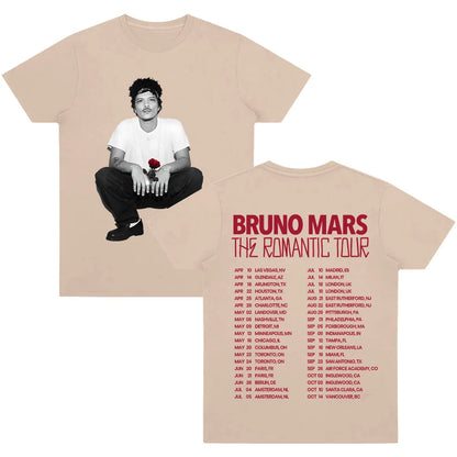 Bruno Mars The Romantic Tour T-shirt High Quality Graphic Cotton Tee Women Men Casual Clothing O-neck Short Sleeve Y2K T-shirts