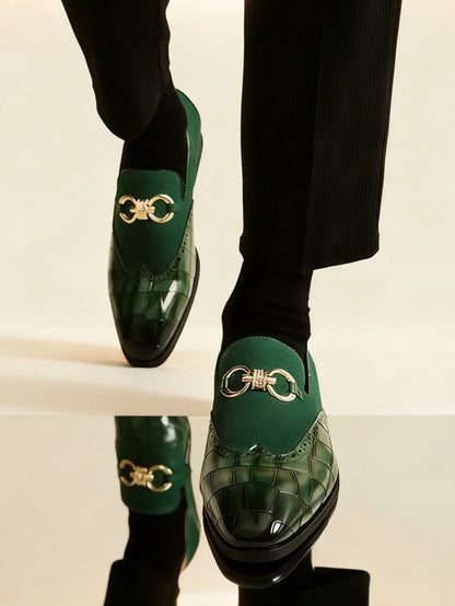 Men's Formal Leather Shoes British Style Slip On Loafers Pointed Toe Breathable Non-Slip Business Elegant Dress Wedding Office