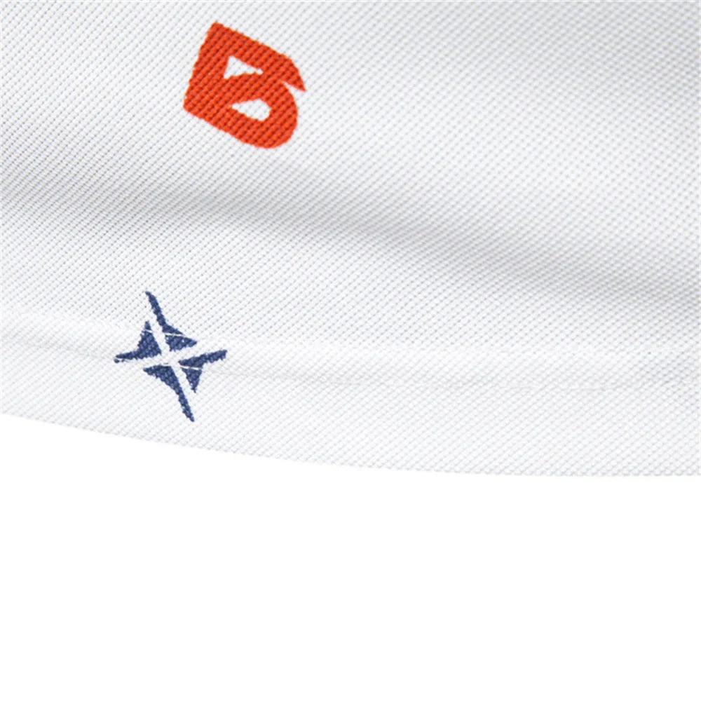 ‌2025 Summer New Men's Solid Color Polo Shirt with Printed Turn-Down Collar Casual Slim Fit Breathable Comfortable Top‌