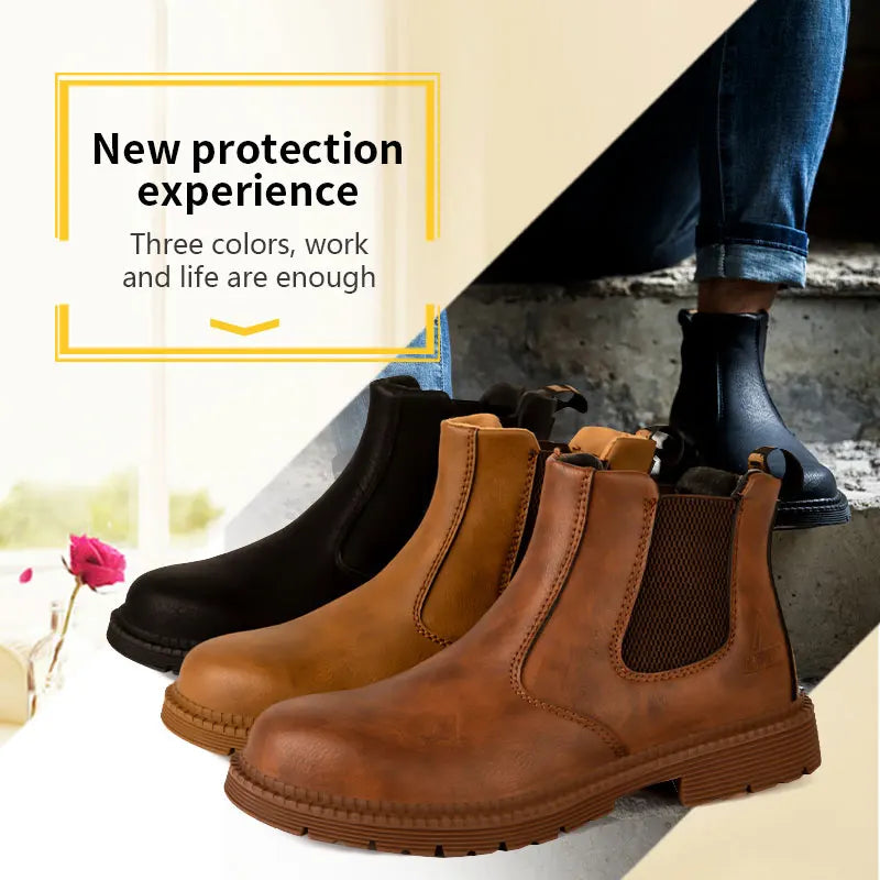 Men Boots Leather Shoes Men Work Safety Shoes Men Indestructible Work Boots Men Safety Boots Steel Toe Shoes Chelsea Boots