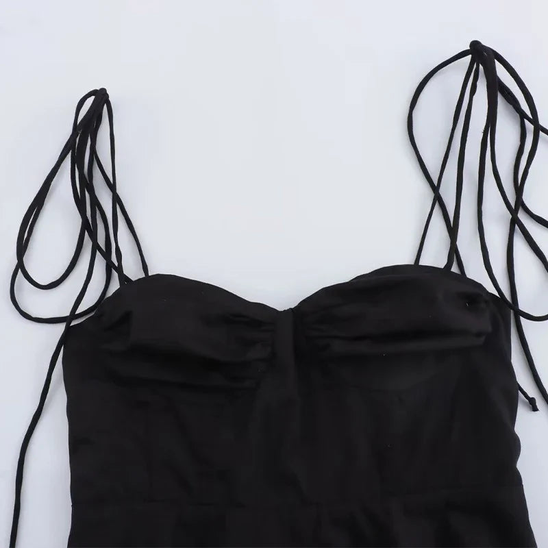Women Fashion Solid Pleated Backless Side Zipper Cropped Tops Vintage Thin Straps V-Neck Female Chic Lady Crop Top