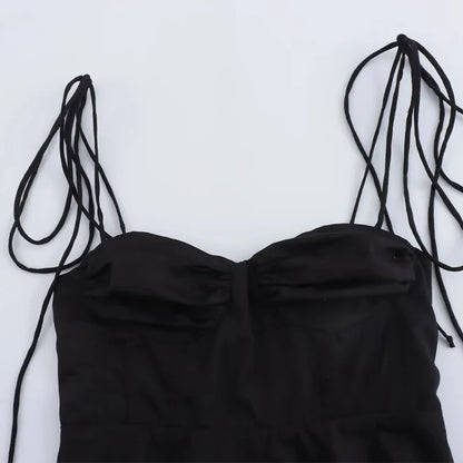 Women Fashion Solid Pleated Backless Side Zipper Cropped Tops Vintage Thin Straps V-Neck Female Chic Lady Crop Top