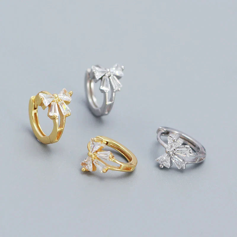 925 Sterling Silver Sweet Korean Bow Huggies Hoop Earrings for Women Fashion Cute Teen Birthday Party Girl Jewelry Gift
