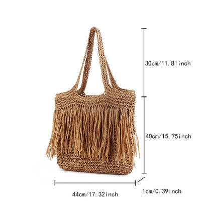 Casual Tassel Woven Women Shoulder Bags Handmade Fringe Lady Handbags Summer Beach Large Tote Bag Shopper Purse for Vacation