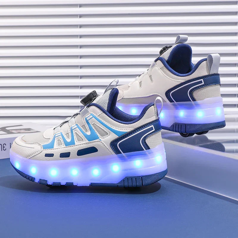 Boys Girls Roller Shoes Pink Blue Four Wheels Luminous Glowing Kids Outdoor Sport Casual Shoes USB Children Led Sneakers Shoes