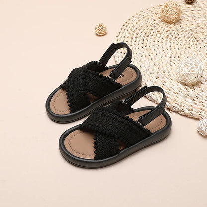 Girls Summer Beach Shoes Ethnic Style Kids Casual Sandals Soft Sole Fashion Children Retro Princess Shoes 2026 Summer New 21-37