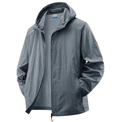 Men’s lightweight waterproof hiking jacket, hooded outdoor sports coat, summer sun protection, M–XXL