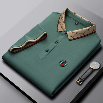 Men's short sleeved summer polo shirt high-end design exquisite smooth silk breathable wrinkle resistant hot selling T-shirt