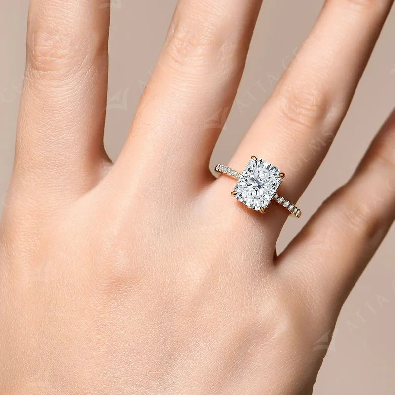 Radiant Cut 4CT Moissanite Ring for Women D Color S925 Sliver 18K Gold Plated Sparkling Engagement Wedding Fine Jewelry