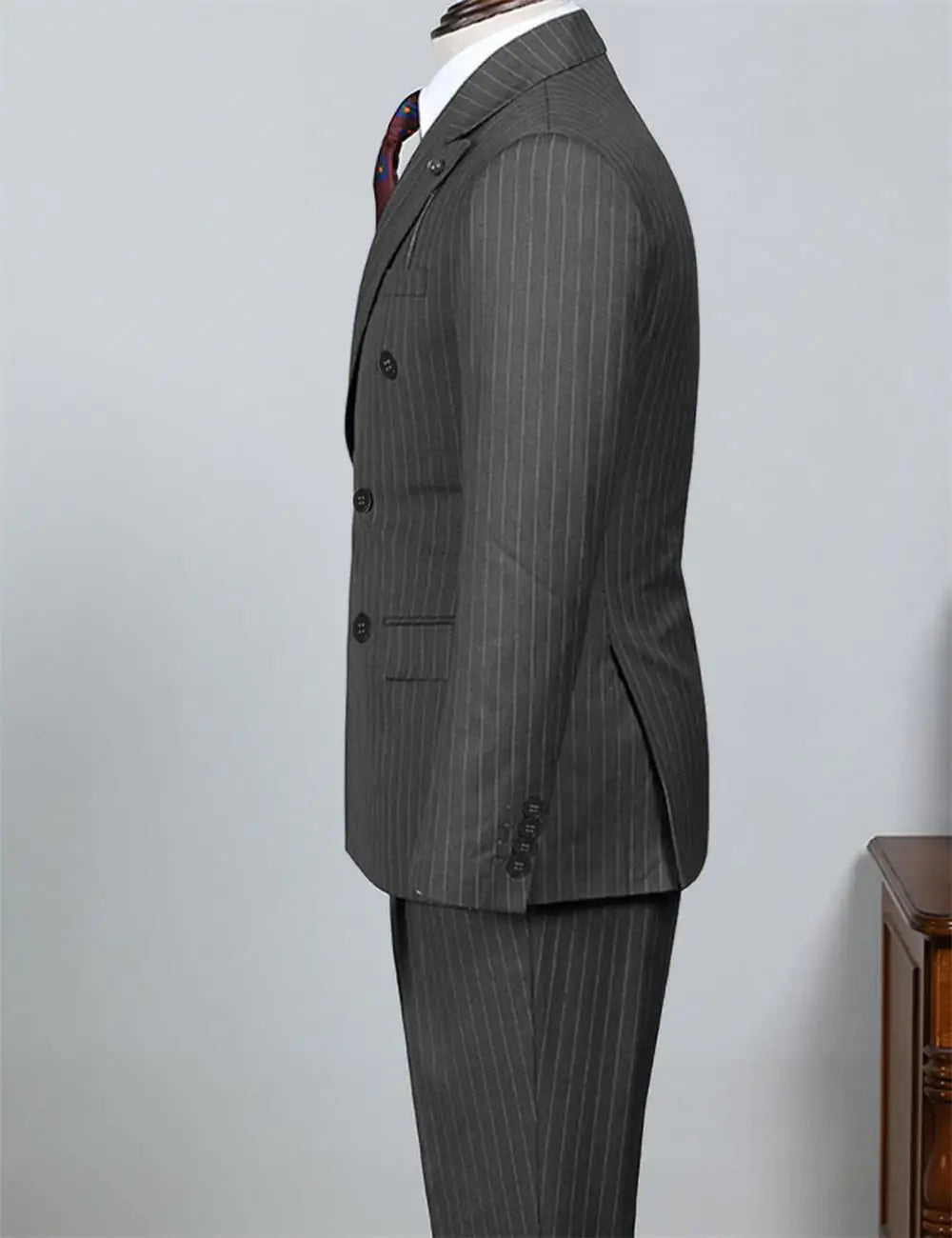 Gray Striped Men's Suit 2 Piece Set Man double-breasted Slim Fit Business Formal suit Casual Suit Jacket Pant Groom's suit dress