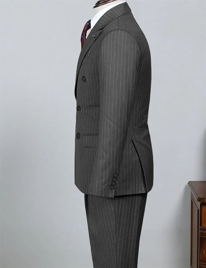 Gray Striped Men's Suit 2 Piece Set Man double-breasted Slim Fit Business Formal suit Casual Suit Jacket Pant Groom's suit dress