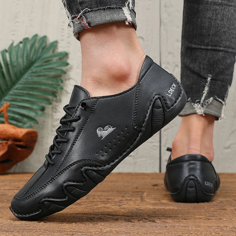 Classic Loafers Trendy Durable Artificial Leather Waterproof Anti Slip Casual Shoes for Outdoor Walking Men’s Motorcycle Boots