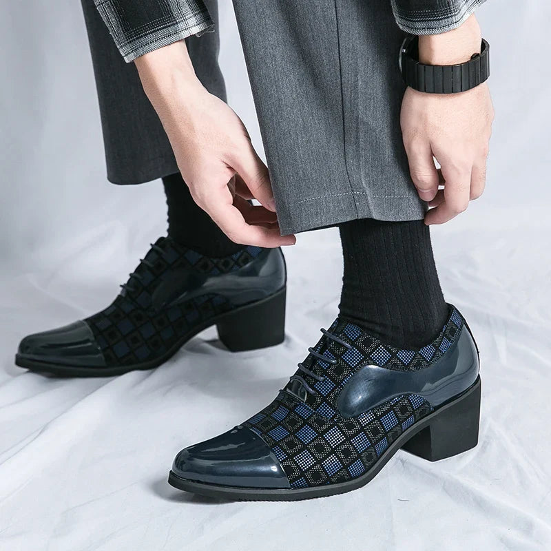 Hot Sale High Heel Mens Shoes Fashion Red Checkered Man Wedding Shoes Plus Size 38-46 Elegant Social Shoe Male chaussure hommes