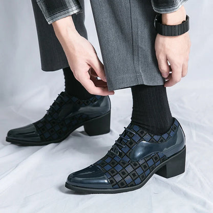 Hot Sale High Heel Mens Shoes Fashion Red Checkered Man Wedding Shoes Plus Size 38-46 Elegant Social Shoe Male chaussure hommes