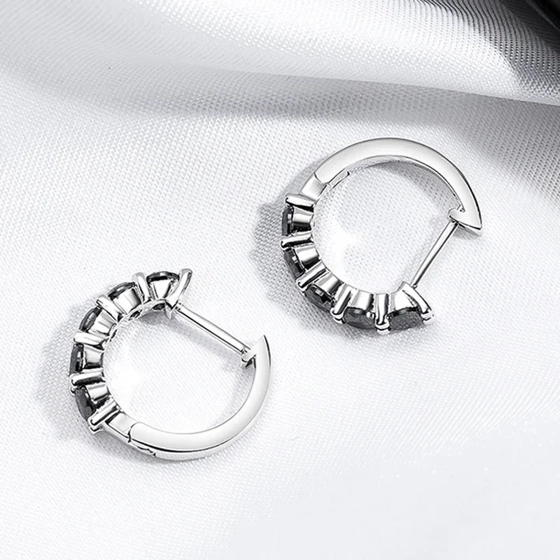 2CTTW Black Moissanite Hoop Earrings for Women Sparkling Party Simulated Diamond Earring 100% 925 Sterling Silver Jewelry