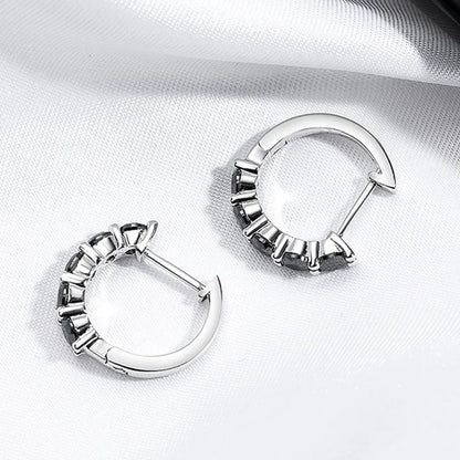 2CTTW Black Moissanite Hoop Earrings for Women Sparkling Party Simulated Diamond Earring 100% 925 Sterling Silver Jewelry