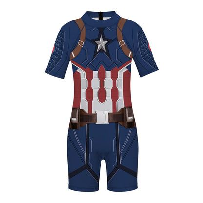 Children One Pieces Swimsuit Superhero 3D Print Playsuit Child Short Sleeve Swimwear Beach Bathing Suit Swim Wear For Boys Girls