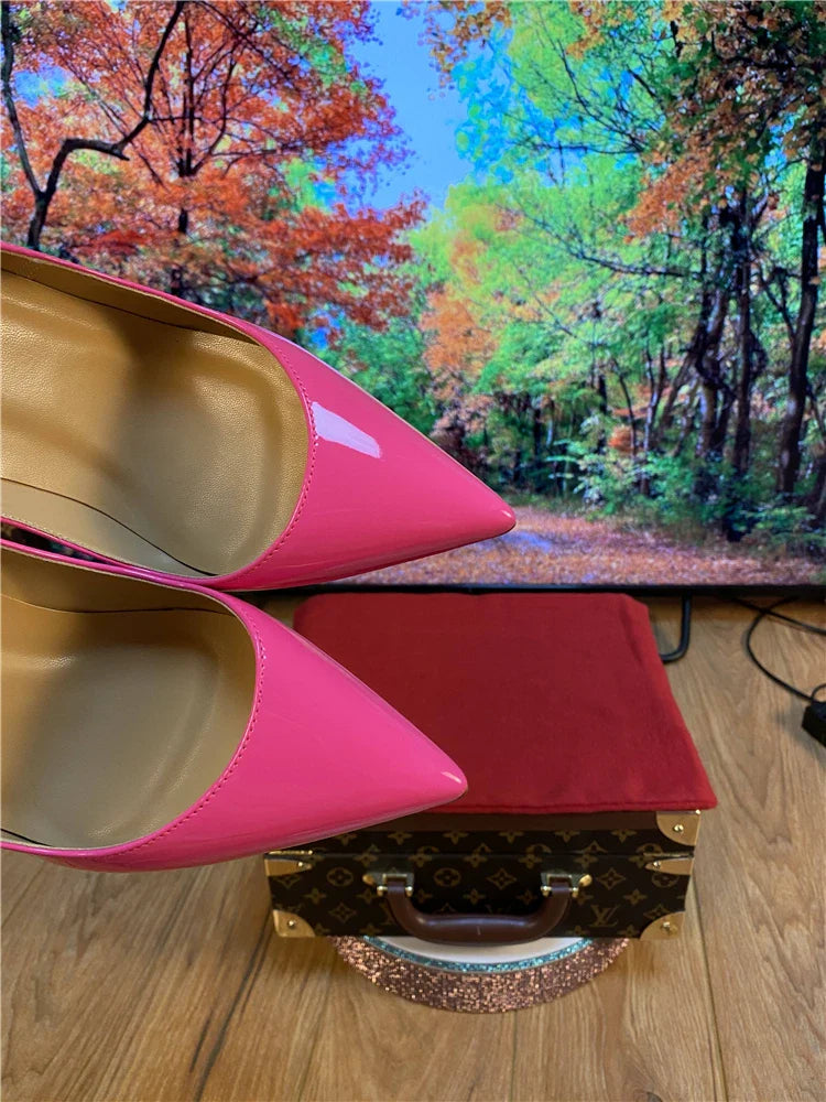 Multi color customized 12cm super high heels, nude white patent leather, sexy red sole, pointed thin single order shoes