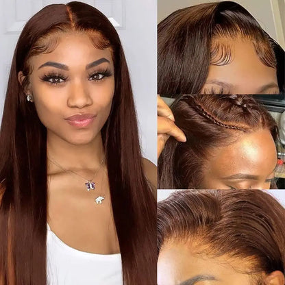 30 Inch 13x4 Transparent Lace Frontal Wig Brazilian Chocolate Brown Straight 13x6 Lace Front Human Hair Wig Preplucked For Women