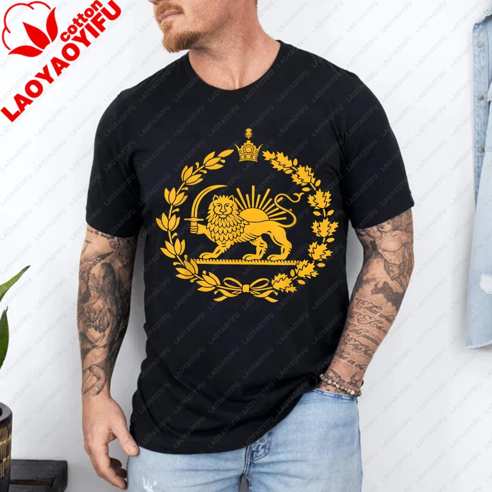 Lion and Sun Iran Persian Flag Iran Tshirt Khorshid Graphic T-Shirt Daily Life Casual Men Women Unisex Cotton Streetwear