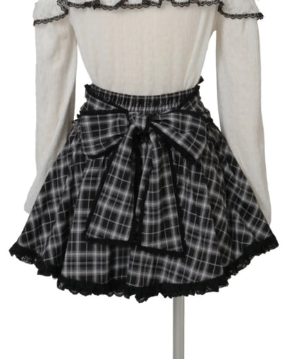 Liz Japanese New 2026 Spring Sweet Girl Heart Buckle Double Bow Lace Patchwork High-waisted Kawaii Elegant Princess Short Skirt