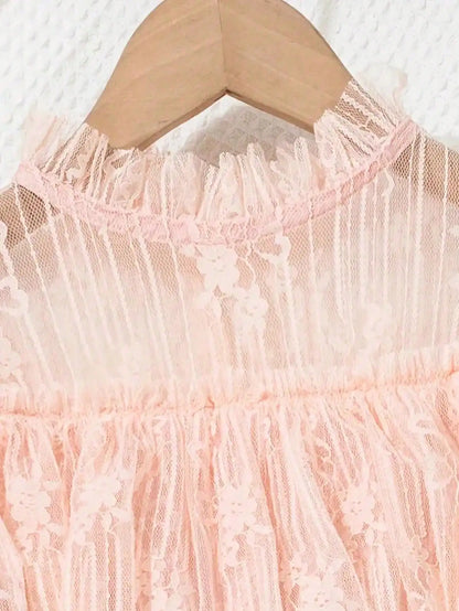 Korean fashion lace, solid color princess dress, slightly elastic, children's slim fit, popular style