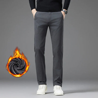 Winter Thickened Men's Velvet Casual Pants Fleece Warm Fashion Solid Color Straight Elastic Male Business Plush Pants