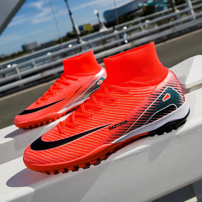 Kids Soccer Cleats for Boys and Girls Youth High-top Football Shoes Outdoor Athletic Turf Soccer Shoes