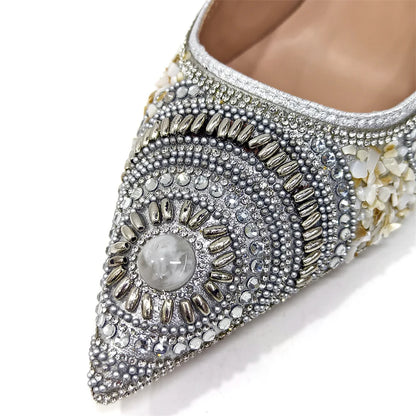 2025 Moda Mais Recente Chegada Laranja Ponta Fina Sandálias Femininas Sapatos com Bolsa Conjunto para Senhoras Festa de Casamento Salto