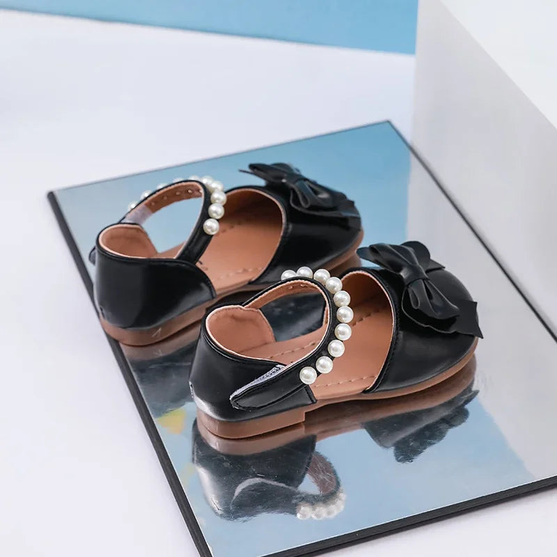 New Children Princess Sandals Sweet Pearl Summer Little Girl Wedding Party Shoes Elegant Fashion Kids Causal Pearl Flat Sandals