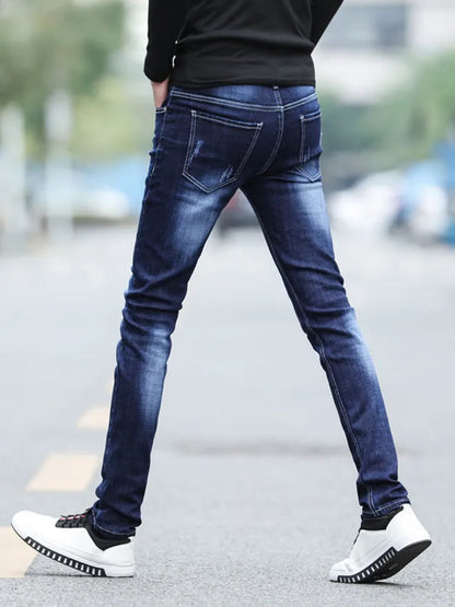 Spring and Autumn Fashion Trend Solid Color Retro Sports Straight Leg Jeans Men's Casual Comfortable Elastic High-Quality Jeans