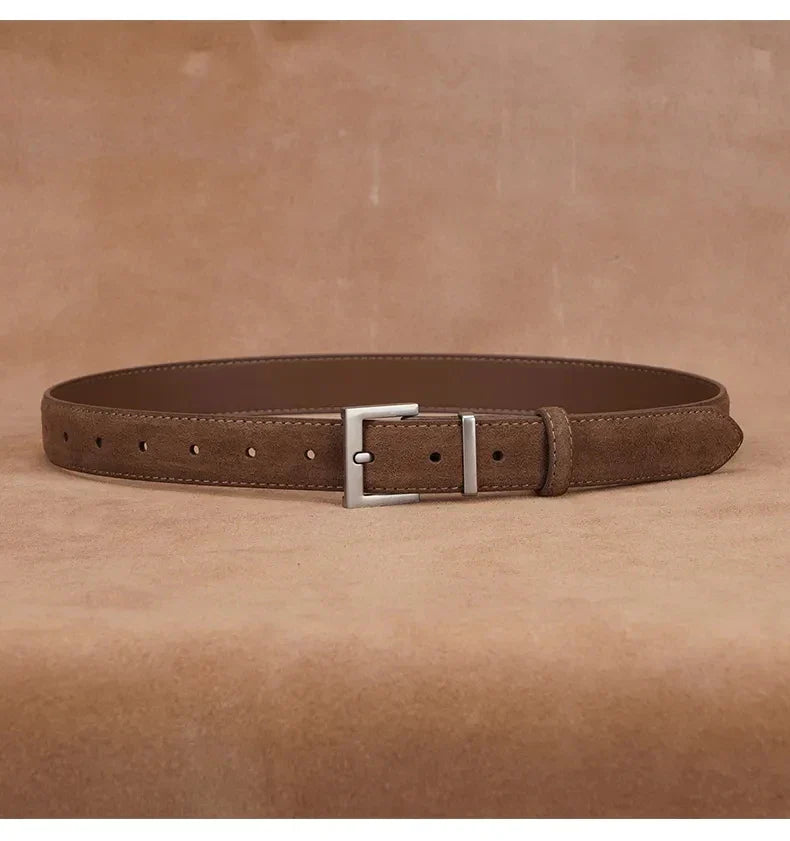 Fashion Suede Cowhide Women‘s Belts Genuine Leather 2.8cm Wide Belt Metal Buckle Women Belt Matched Dress Jeans Skinny Girdle