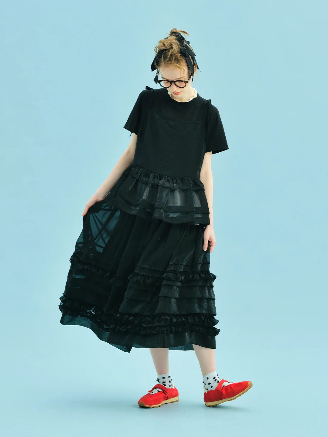 Half length skirt 2025 imakokoni Xia Sen style artistic bright yarn light and thin lace layered A-line skirt 255049