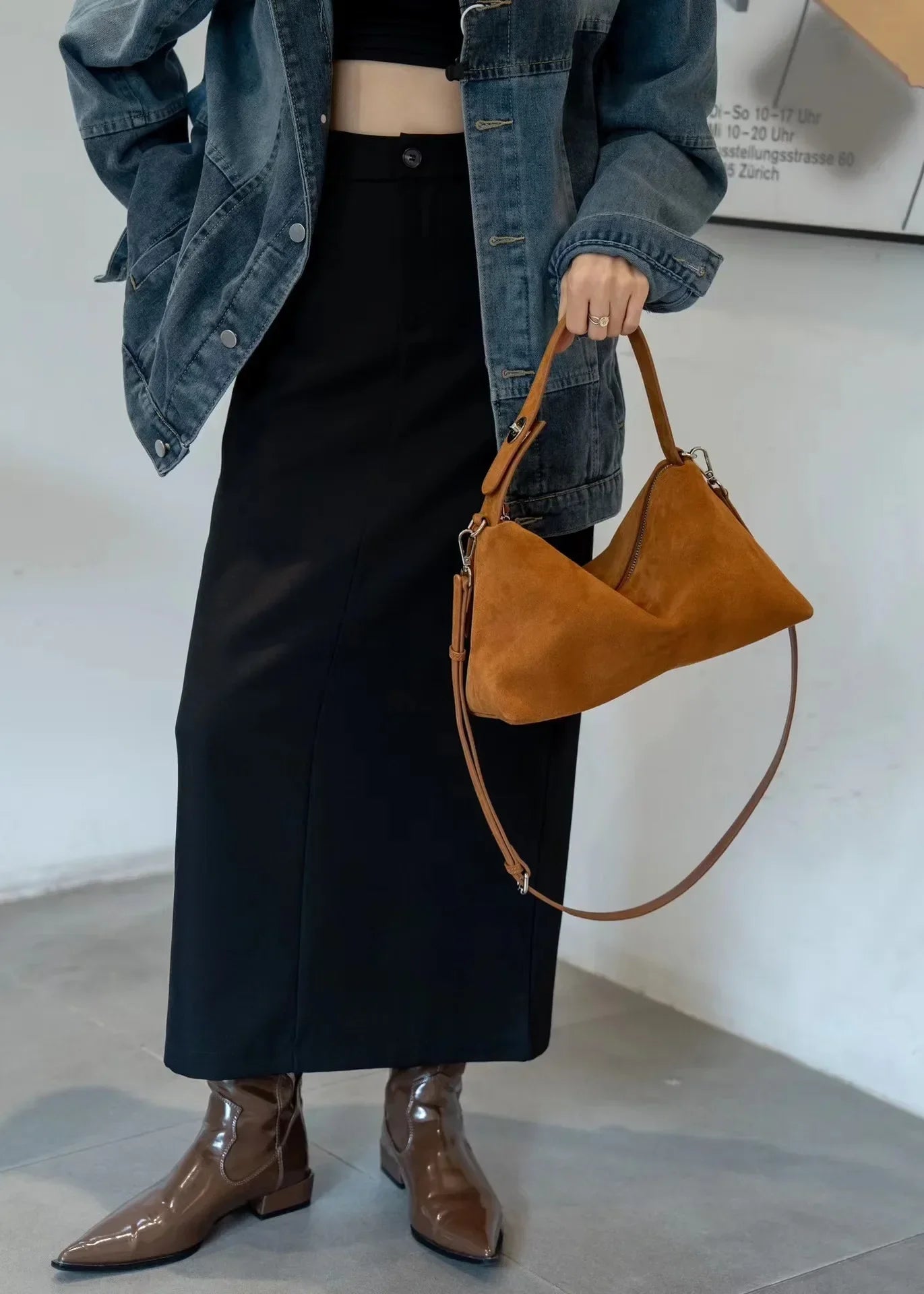 Genuine Leather Fashion Autumn Winter Boston Tote Soft Matte Suede Cow Leather Women's Handbag Shoulder Crossbody Bag For Women