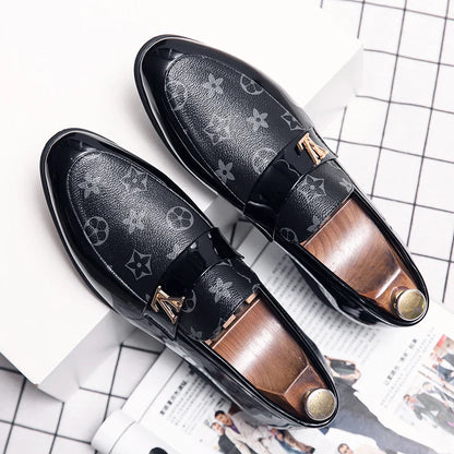 Men’s British Business Genuine Leather Slip-On Shoes for Adults in Black