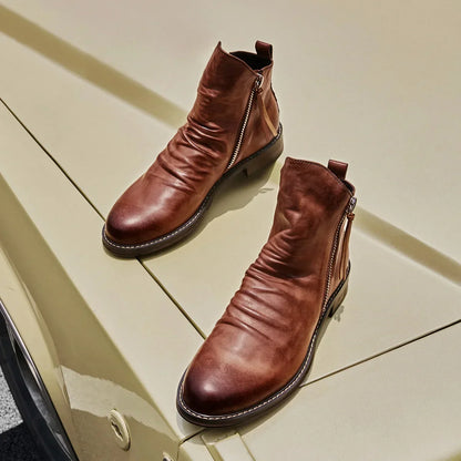 Men's Pu Boots Fashion Chelsea Men's Comfortable High Top Zipper Boots Non-slip Flat  Men's Boots Cowboy