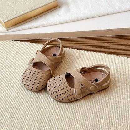 Summer New Kids Mary Jane Sandals Hollow-out Breathable Girls Causal Flat Shoes Non-slip School Children Fashion Retro Sandals