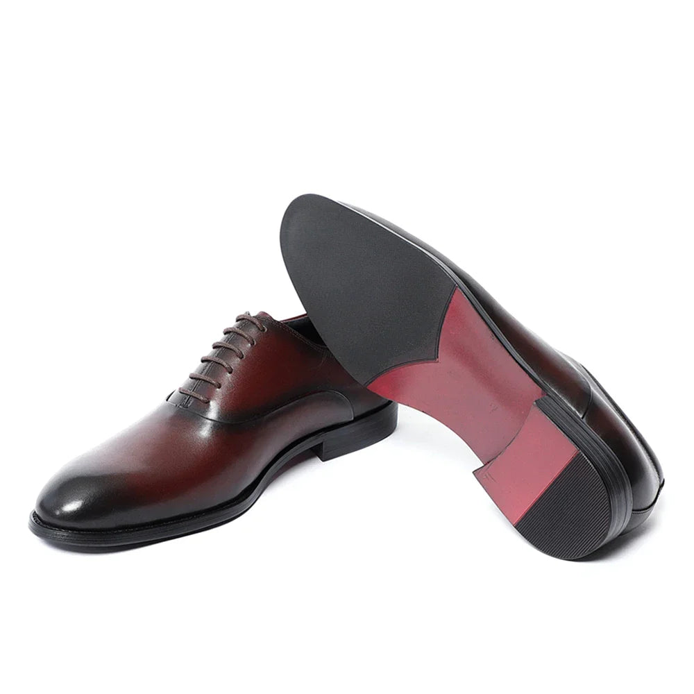 Italian Luxury Men's Oxford Dress Shoes Cow Genuine Leather Fashion Plain Toe Burgundy Wedding Business Formal Shoes for Man