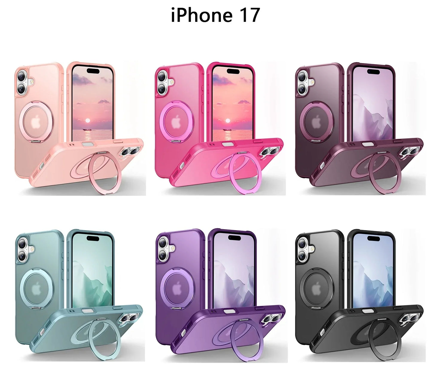 For iPhone 17/17 Pro/17 pro Max/17 Air Case with 360° Rotatable Matte Magnetic Ring Hidden Stand Drop-Proof Protection