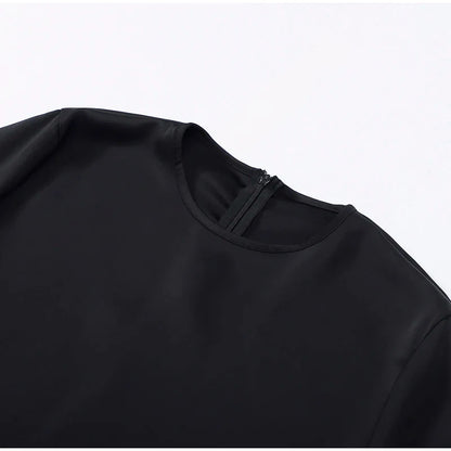 Women's Satin Blouse With Lace Trim Fashion O-neck Long Sleeve Lace Up Waist Irregular Tops 2026 Spring New Chic Lady Streetwear