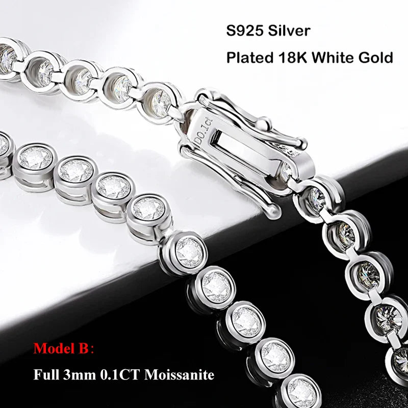 Full Asscher Cut 3x3mm 0.15CT Bezel Type Moissanite Tennis Bracelet for Women Men Party 925 Silver GRA Certified Bracelets