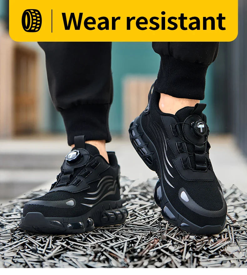 Rotary button new safety shoes for men, anti-impact and anti-piercing work shoes, fashionable men's sports shoes Tactical Boots