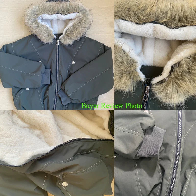Casaco de Inverno Masculino Hip-hop Novo Casaco Parka Casual Grosso Quente Feminino Streetwear Gola de Vison Falso Solto com Capuz Casaco Curto para Casal