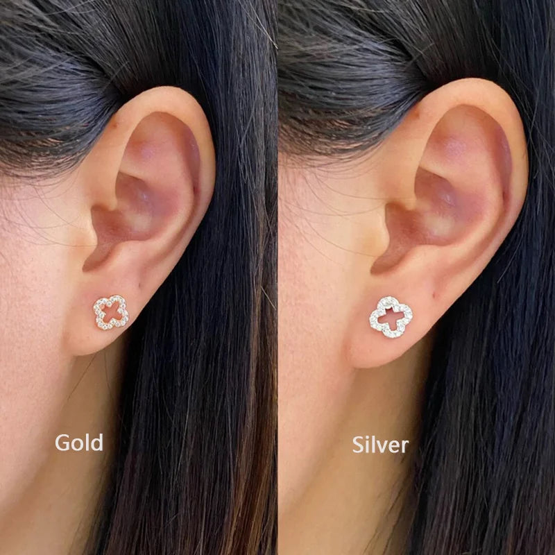 925 Sterling Silver Romantic Full Zircon Flower Screw Bead Stud Earrings for Women Fashion Sweet Party Piercing Jewelry