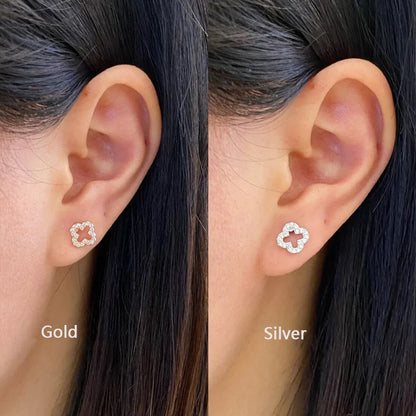 925 Sterling Silver Romantic Full Zircon Flower Screw Bead Stud Earrings for Women Fashion Sweet Party Piercing Jewelry