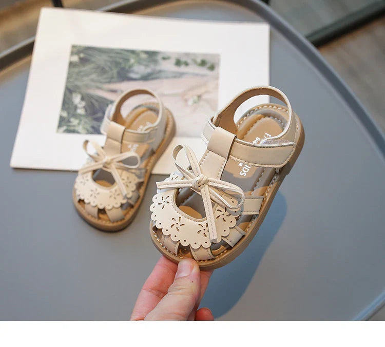 Summer Baby Girls Sandals Cut-Outs Lace Princess Shoes Children Sandals Anti Slip Soft Sole Toddler Kids Beach Shoes Size 21-30